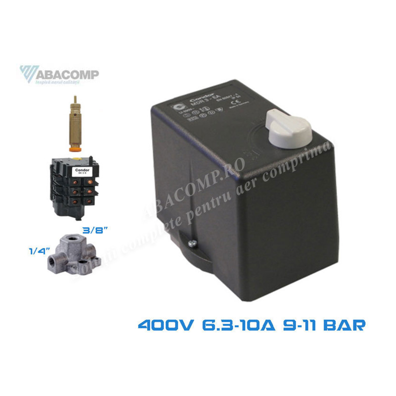 Presostat Condor MDR3 Max 400V Trifazat 6,3-10A 9-11 Bar 3 Iesiri