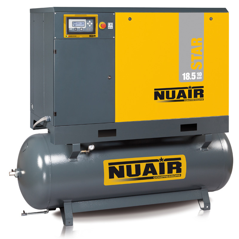 Compresor industrial cu șurub NUAIR 18 kW cu uscător integrat și rezervor de aer 500 L